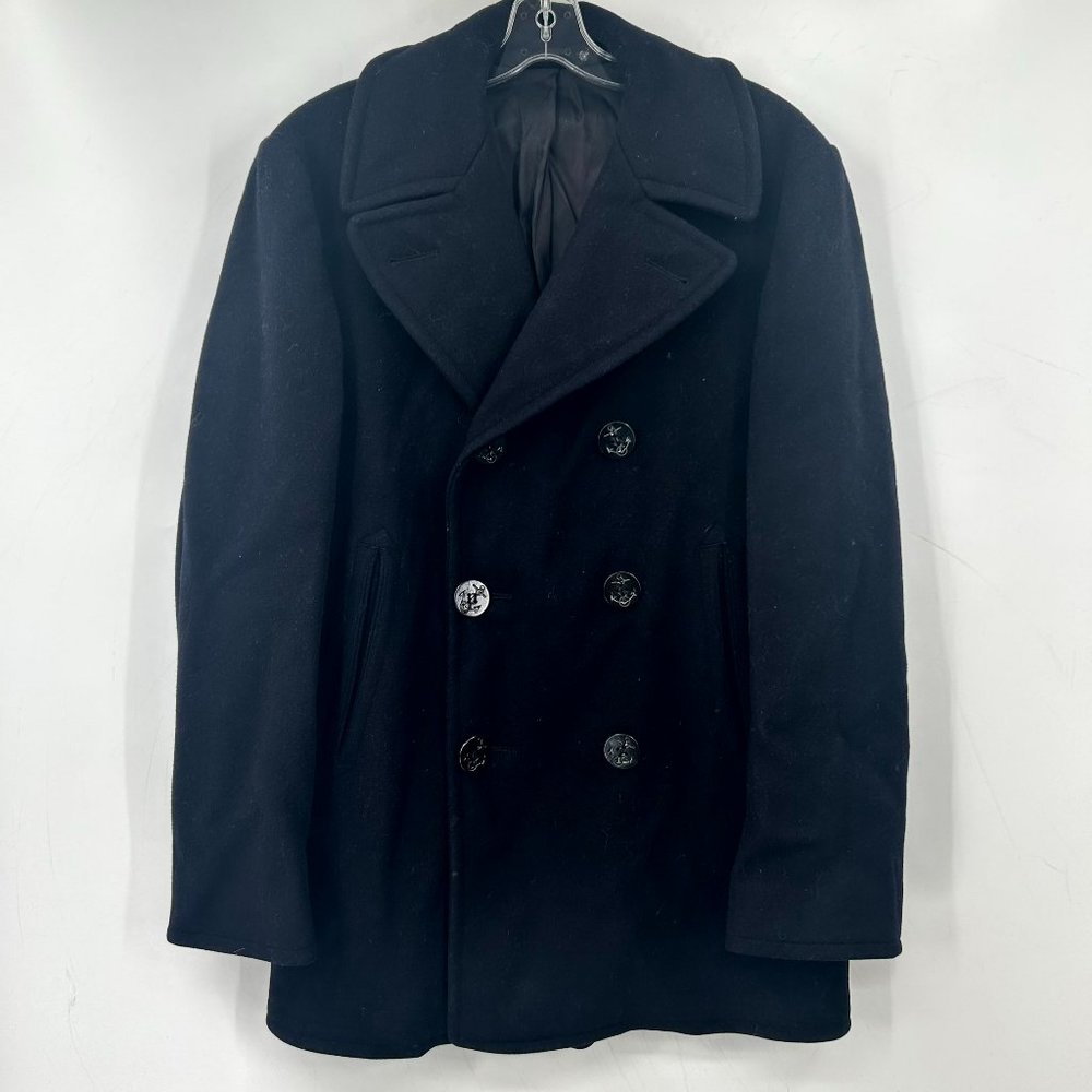 Mens US Navy Pea Coat Size 40 Blue Double Breasted Casual Wool Vintage